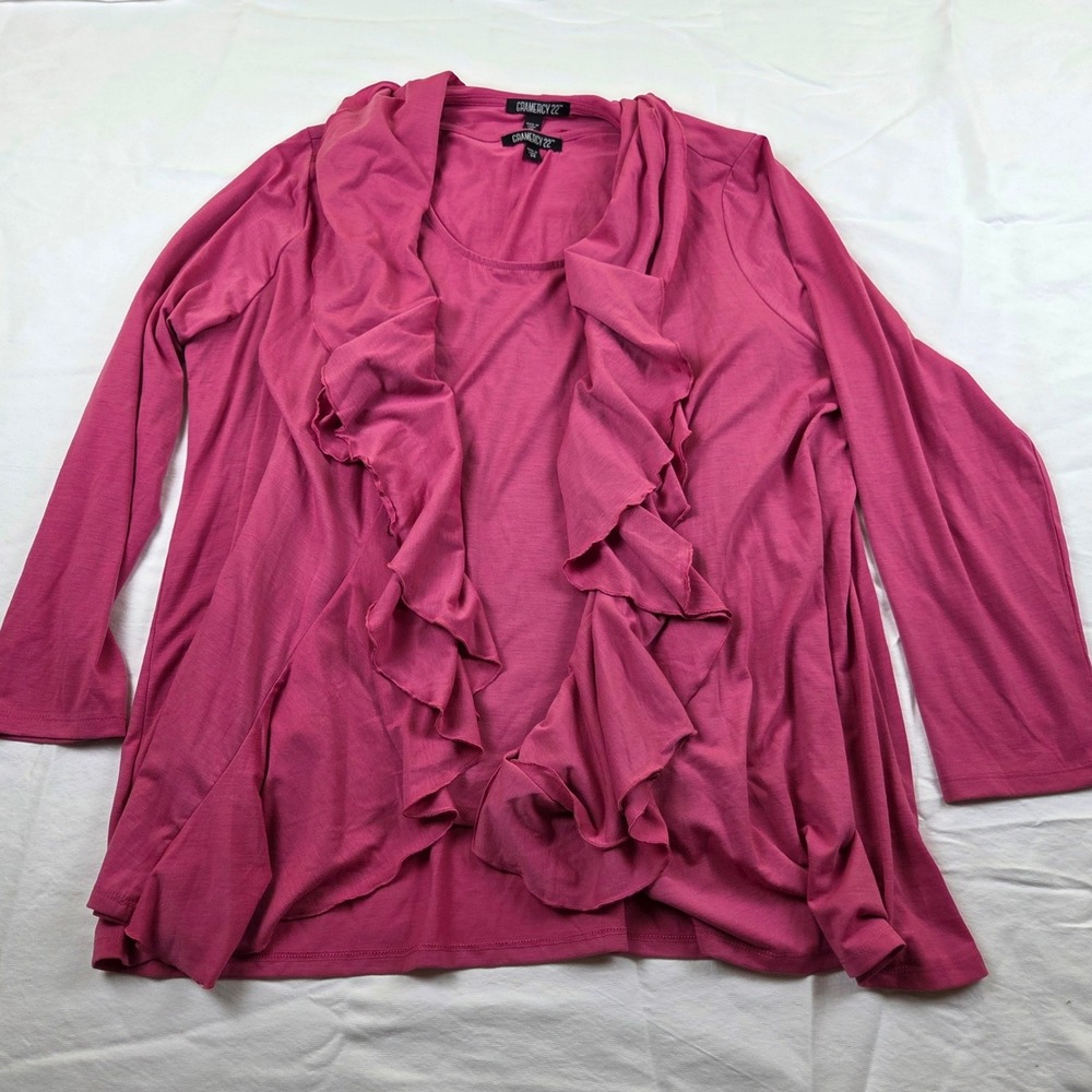 Hot Pink Cardigan Set 2 Pc Ruffle Open Front Stretchy Knit Womens 2X Gramercy 22